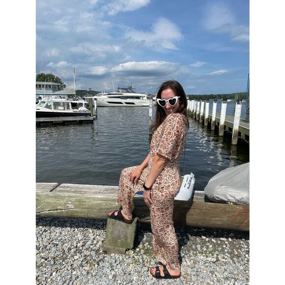 VANESSA BRUNO Orange Floral Print V-Neckline Short Sleeves Jumpsuit Size 38 - Picture 15 of 15